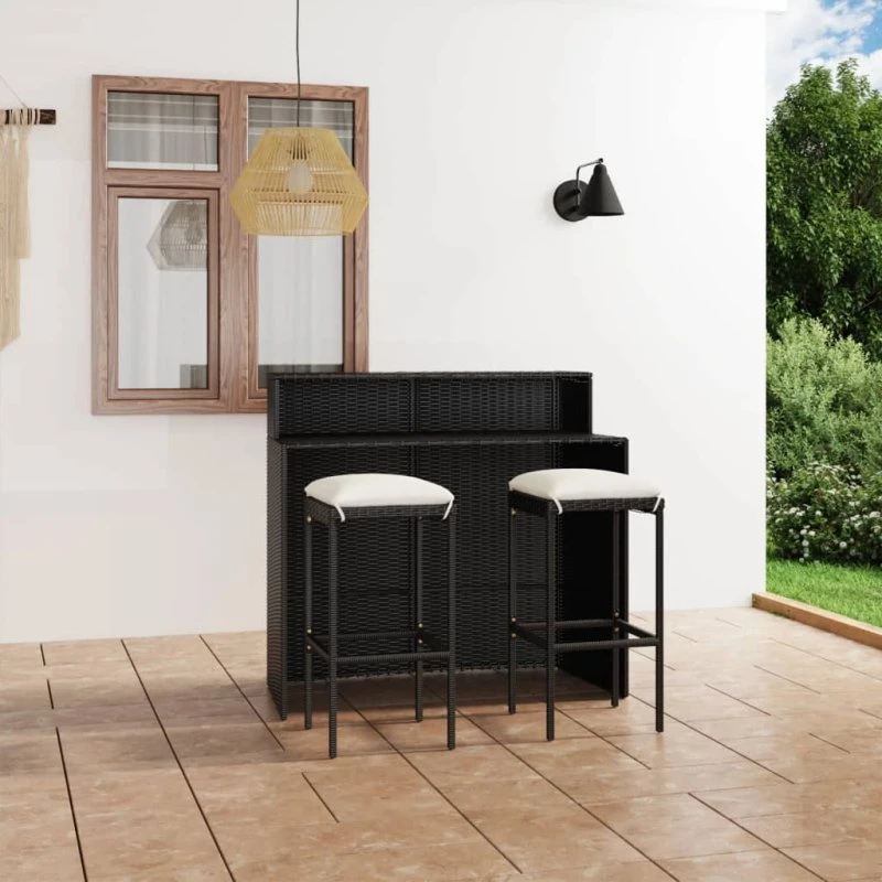 Barsæt til haven 3 dele i sort polyrattan
