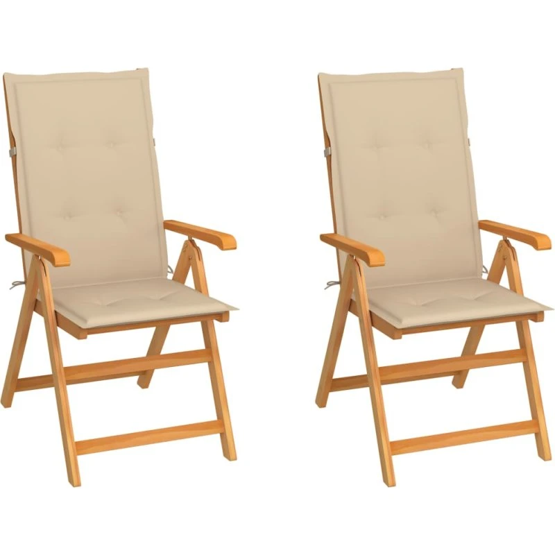 Havestole 2 stk. i massivt teak med beige hynder