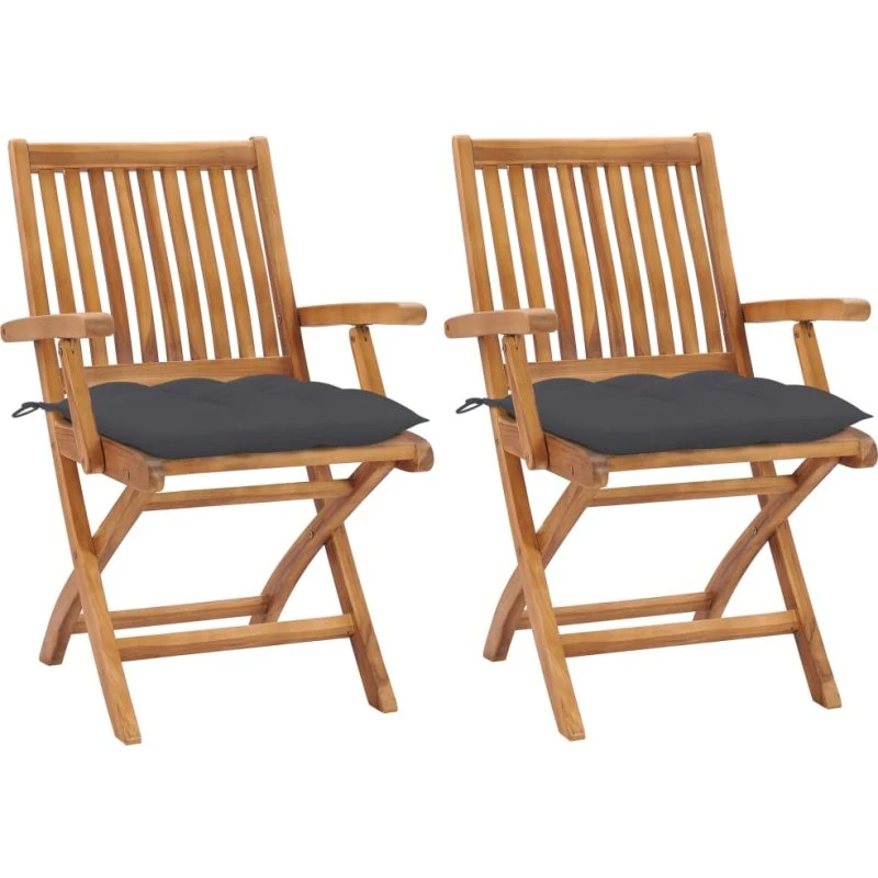 Havestole i massivt teak 2 stk. med antracit hynder