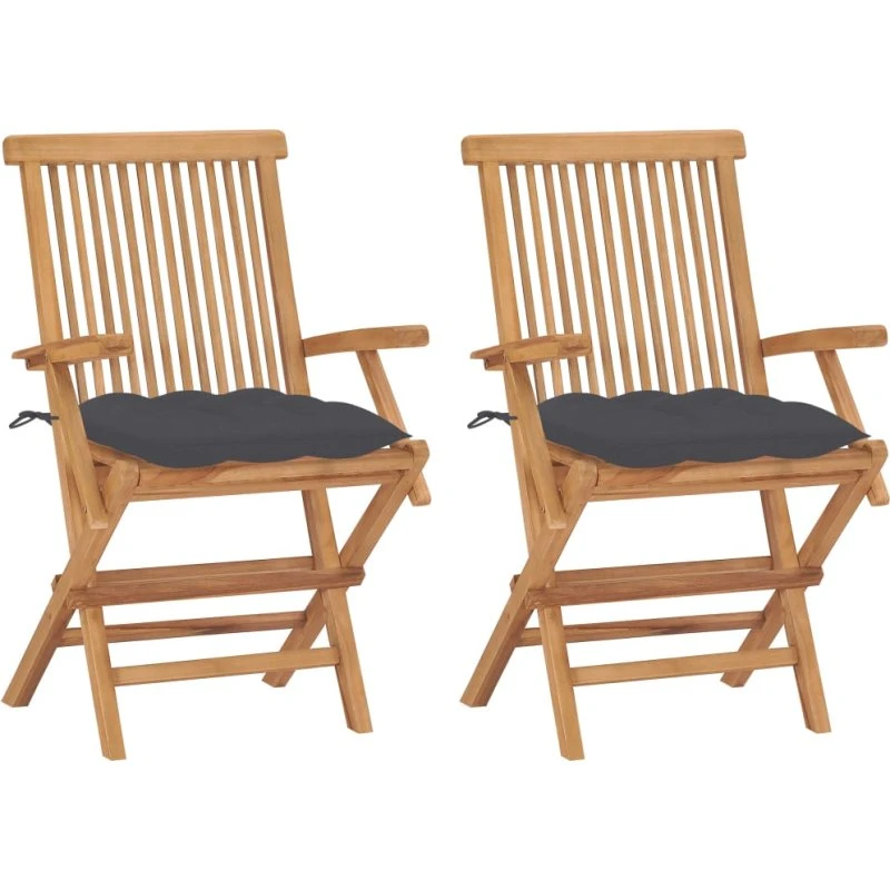 Sæt: 2 havestole i massivt teak med antracitgrå hynder