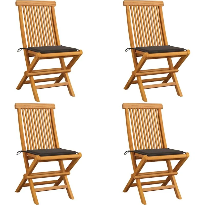 Havestole i massivt teak med 4 gråbrune hynder
