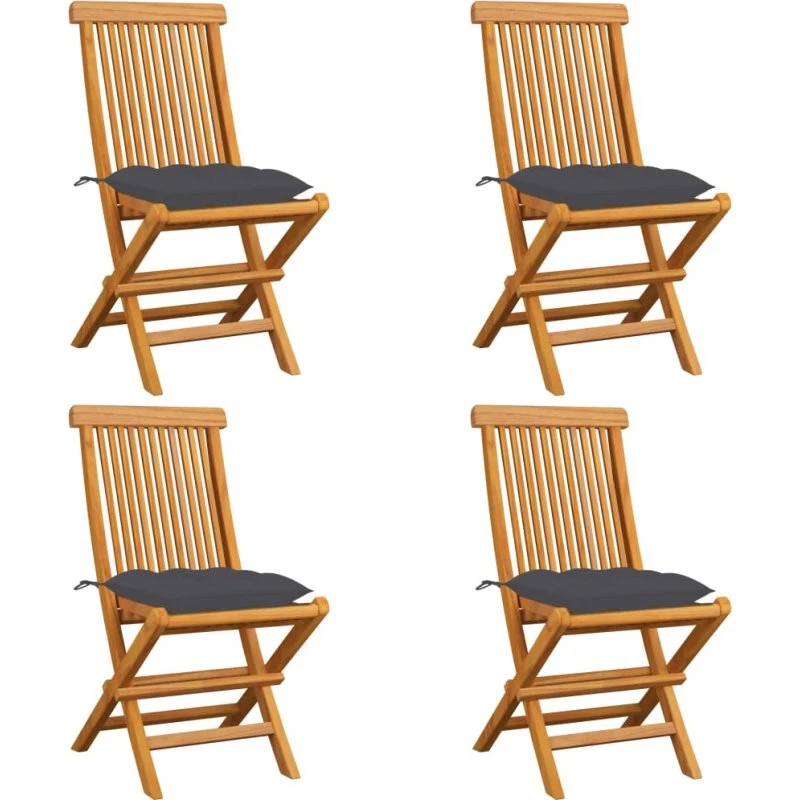 Foldbare havestole i massivt teak med antracit hynder (4 stk)