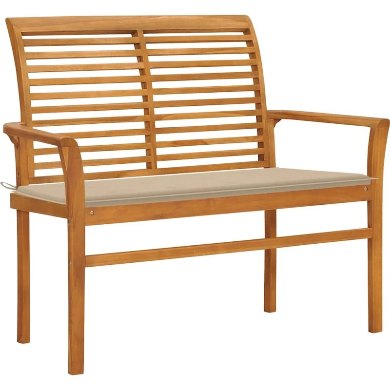 Havebænk i massivt teak med beige hynde 112 cm