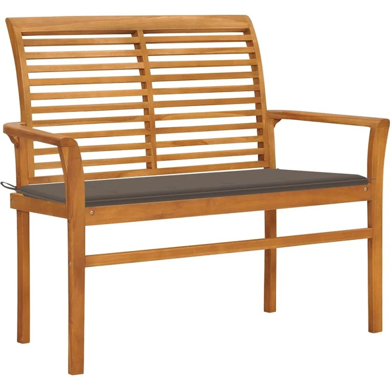 Massiv teak havebænk 112 cm med gråbrun hynde