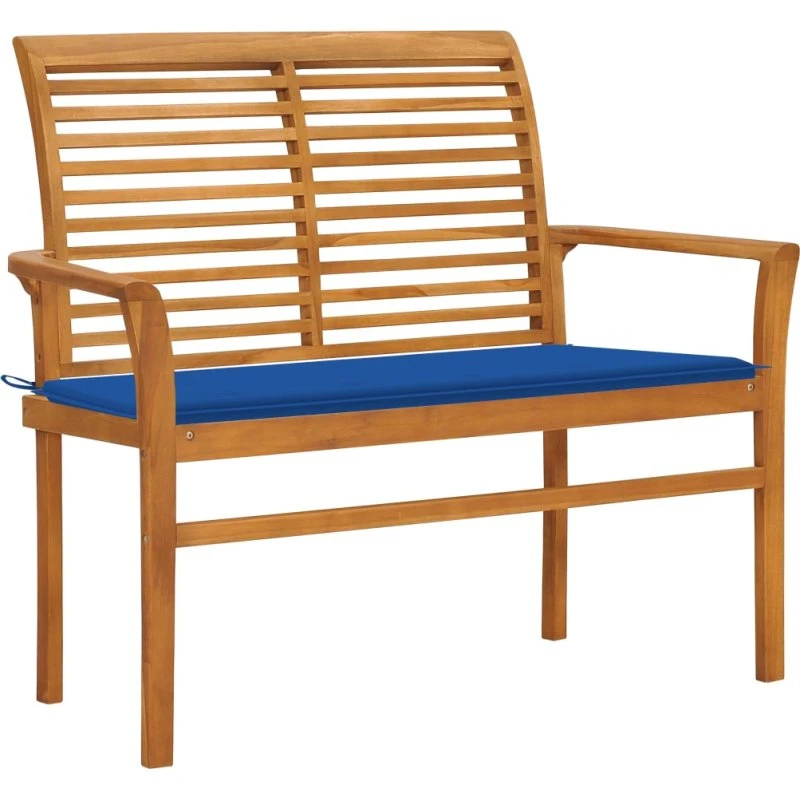 Havebænk i massivt teak med kongeblå hynde 112 cm