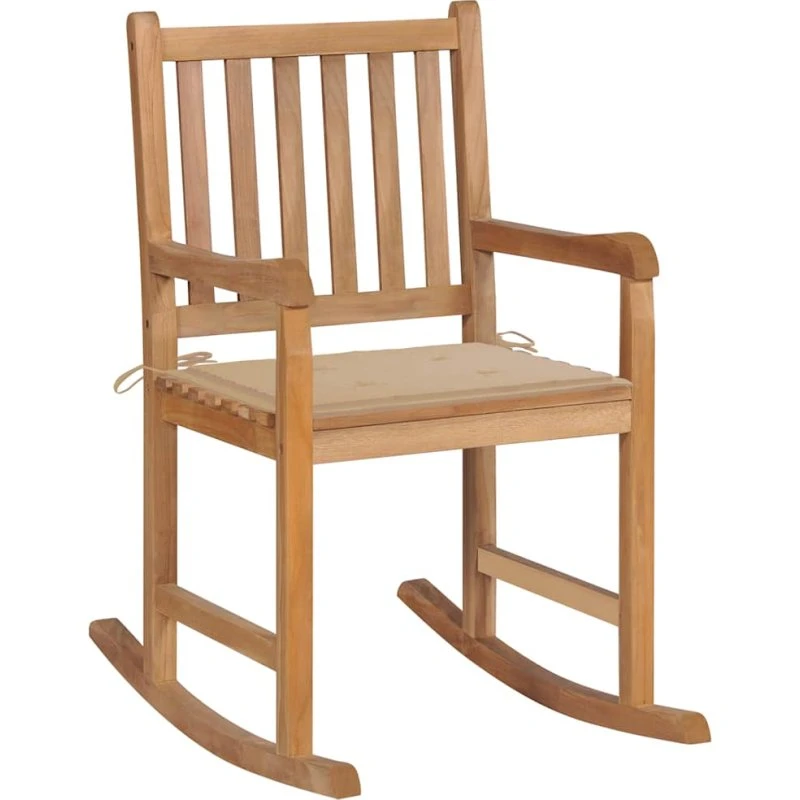 Gyngestol i massivt teak med beige hynde