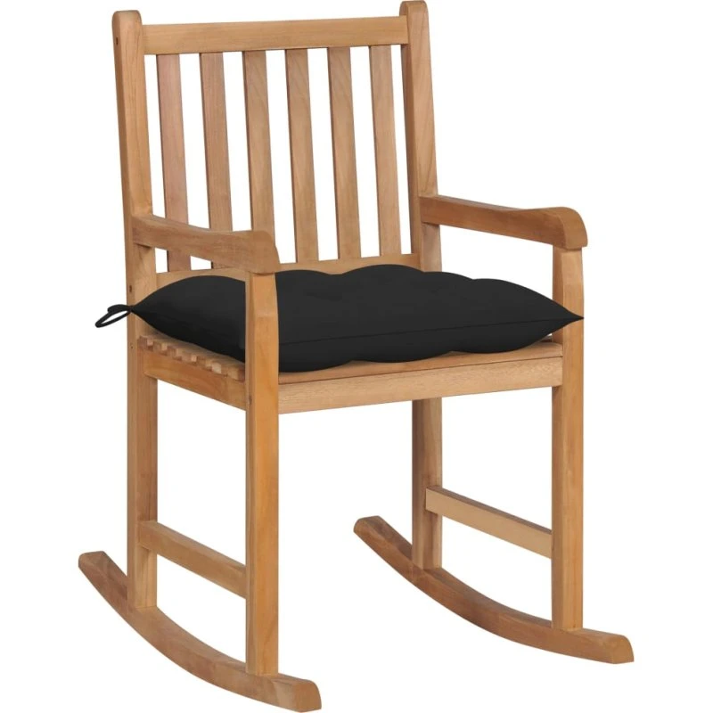 Gyngestol i massivt teak med sort hynde
