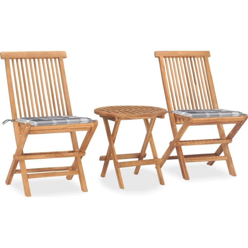 Foldbart teak udendørs spisebordssæt 3 dele med hynde