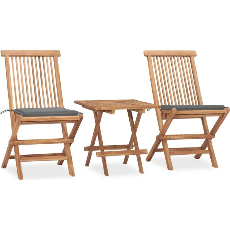 Foldbart udendørs spisebordssæt i massivt teak (3 dele + hynde)
