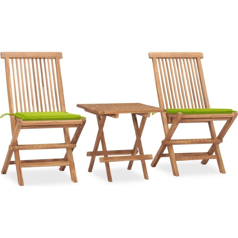 Foldbart udendørs spisebordssæt i massivt teak, 3 dele + hynde