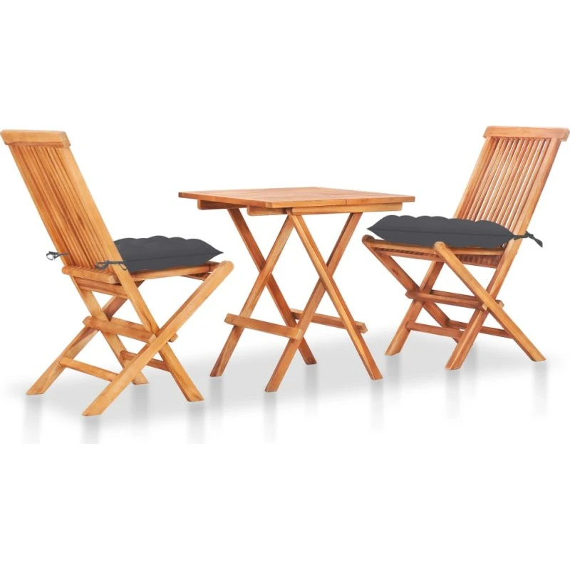 Bistrosæt 3 dele i massivt teak med antracit hynder