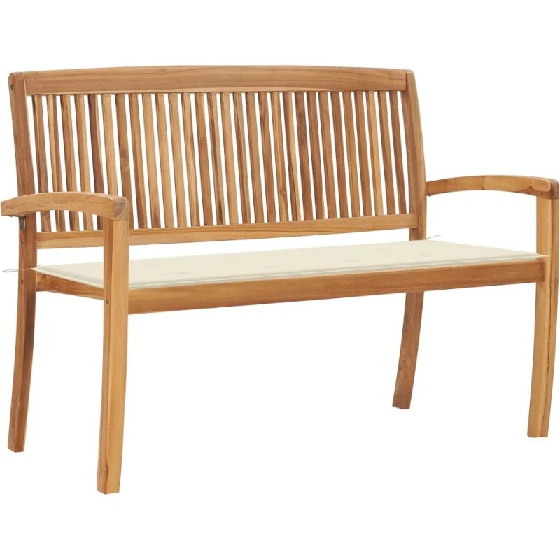 Havebænk i massivt teak med hynde 128,5 cm