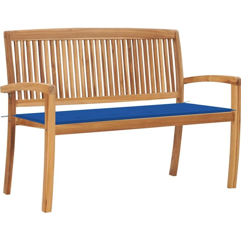 Havebænk i massivt teak 128,5 cm med hynde (stabelbar)