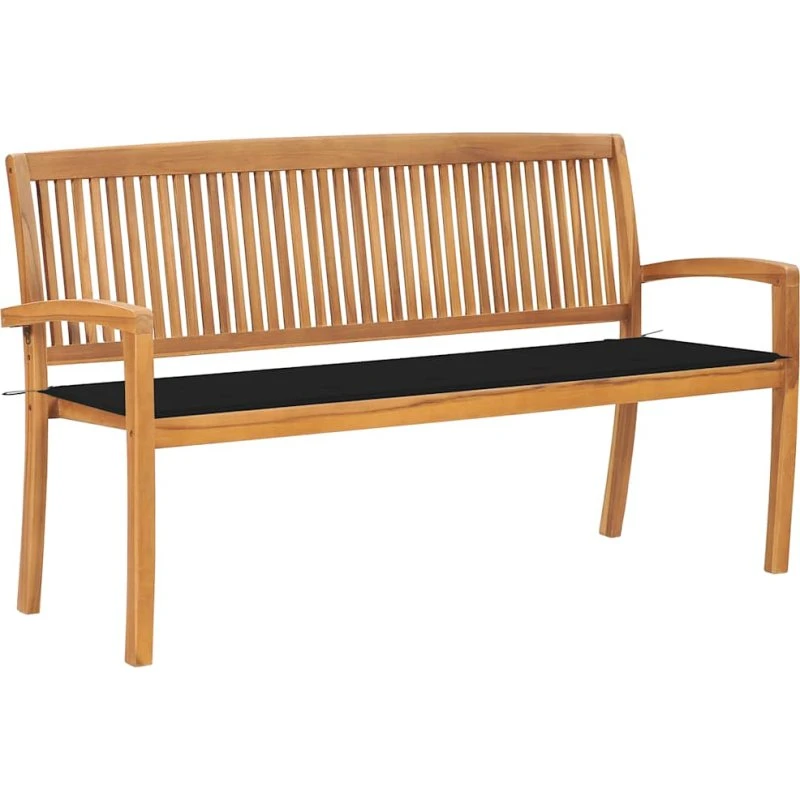 Havebænk i massivt teak 159 cm med hynde, stabelbar