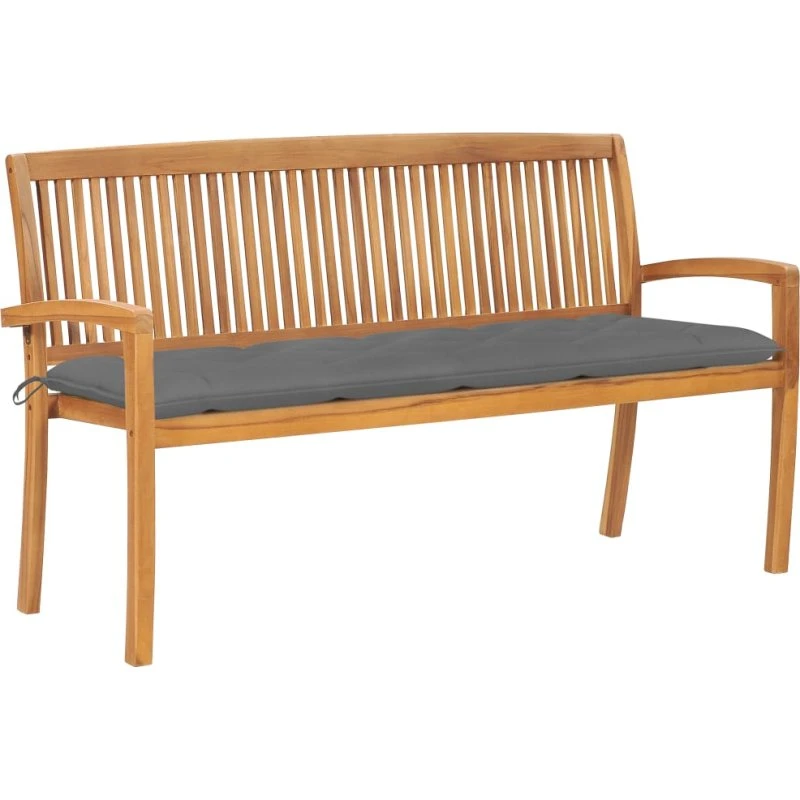 Havebænk 159 cm stabelbar i massivt teak med hynde