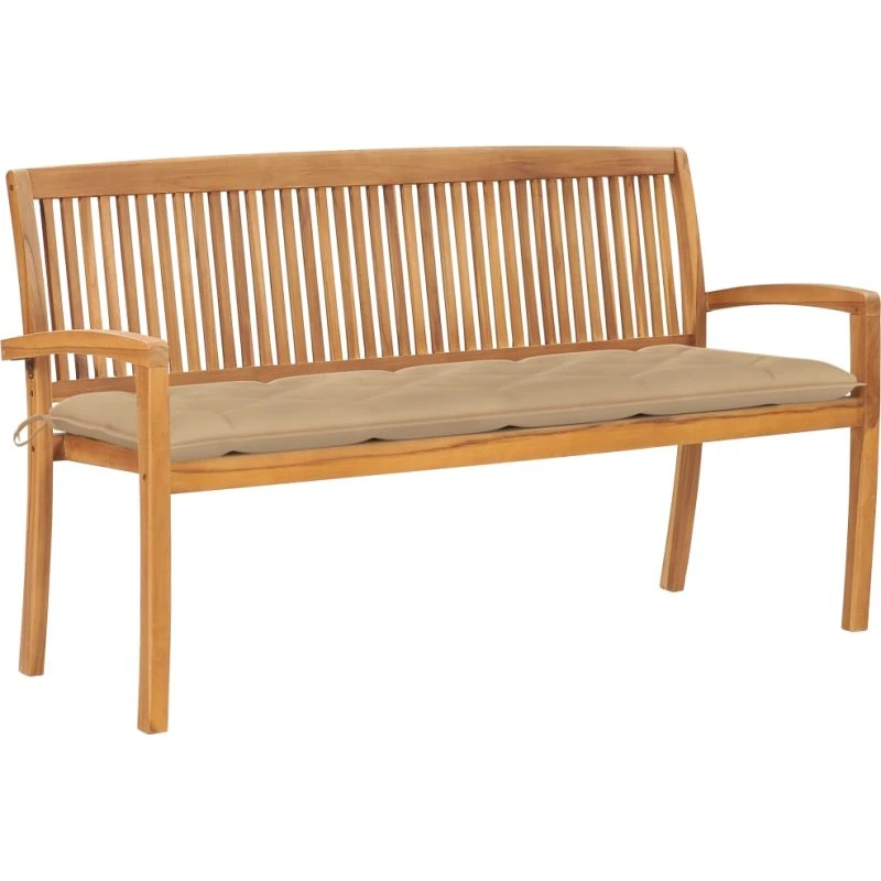 Havebænk 159 cm i massivt teak med hynde - stabelbar