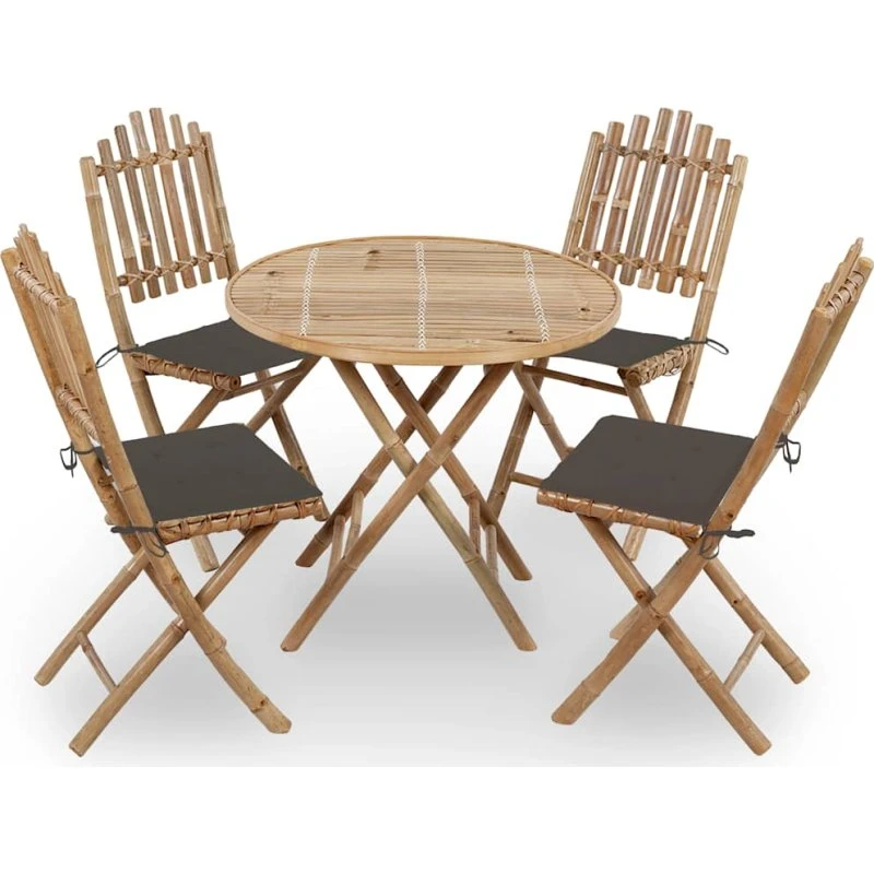 Foldbart udendørs bambus spisebordssæt 5 dele