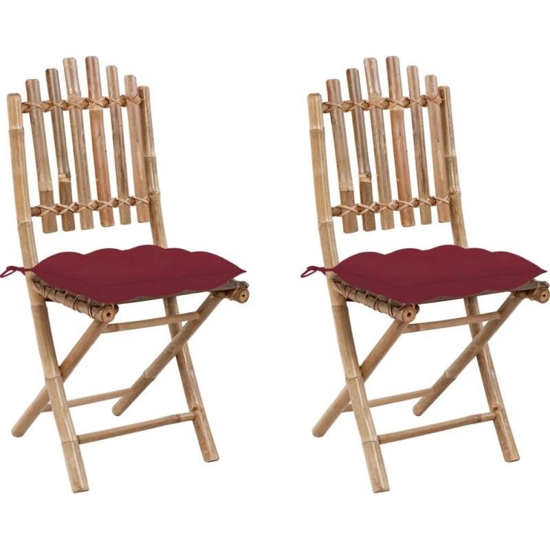 Foldbare havestole i bambus 2 stk. med hynder