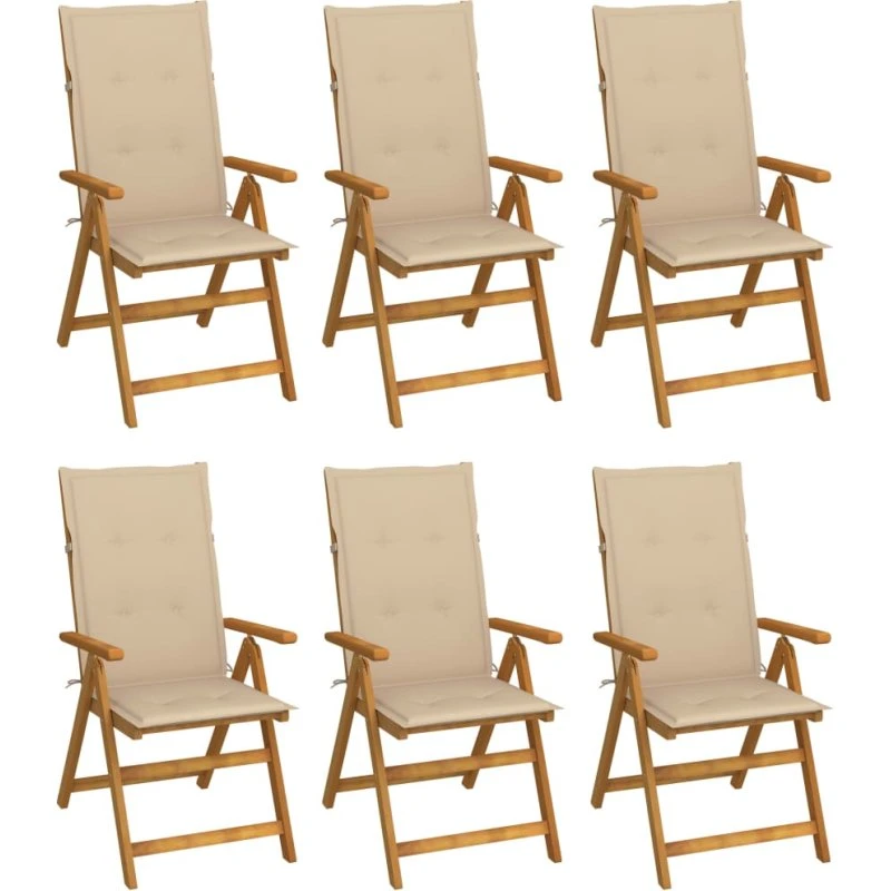 Foldbare havestole i massivt akacietræ 6 stk. med hynder