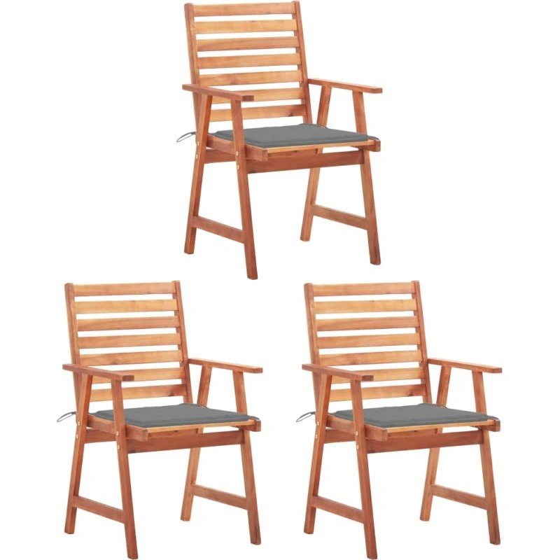 Havestole 3 stk. i massivt akacietræ med hynder