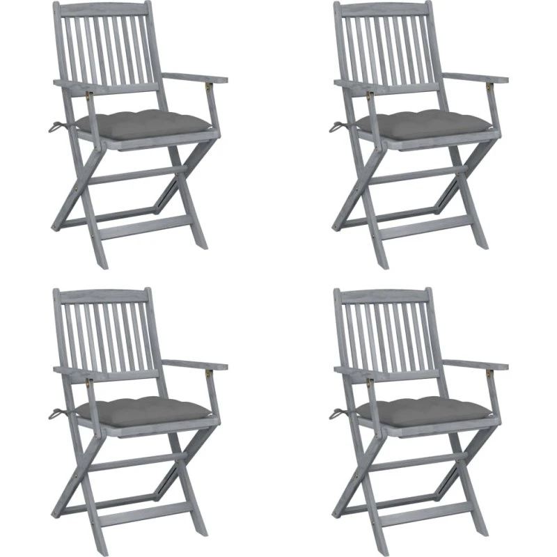 Foldbare havestole i massivt akacietræ 4 stk. med hynder