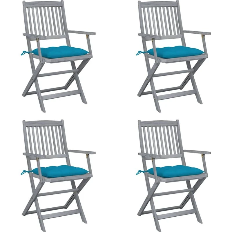 Foldbare havestole i massiv akacietræ 4 stk. med hynder