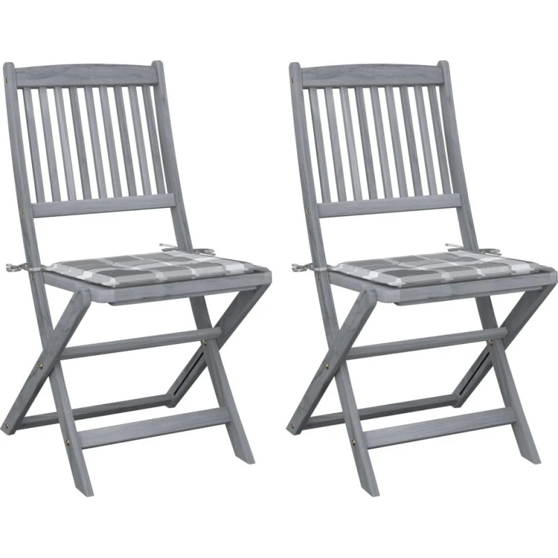 Foldbare havestole i massiv akacietræ 2 stk. med hynder