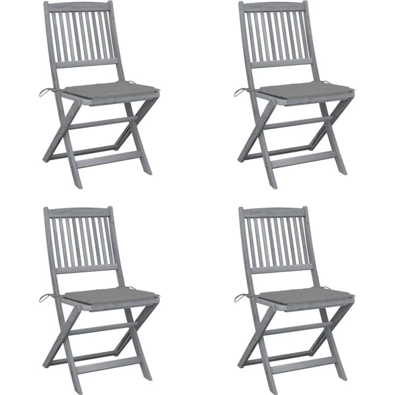 Foldbare havestole i akacietræ 4 stk. m. hynder