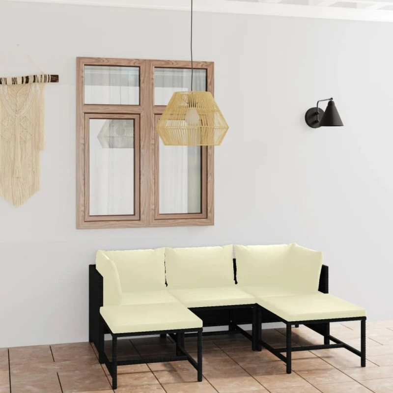 Polyrattan loungesæt til have 5 dele med hynder, sort