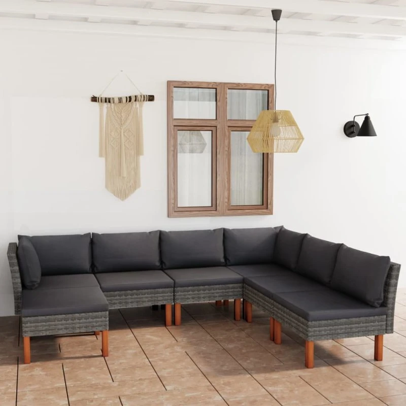 Loungesæt havemøbler 7 dele polyrattan grå med hynder