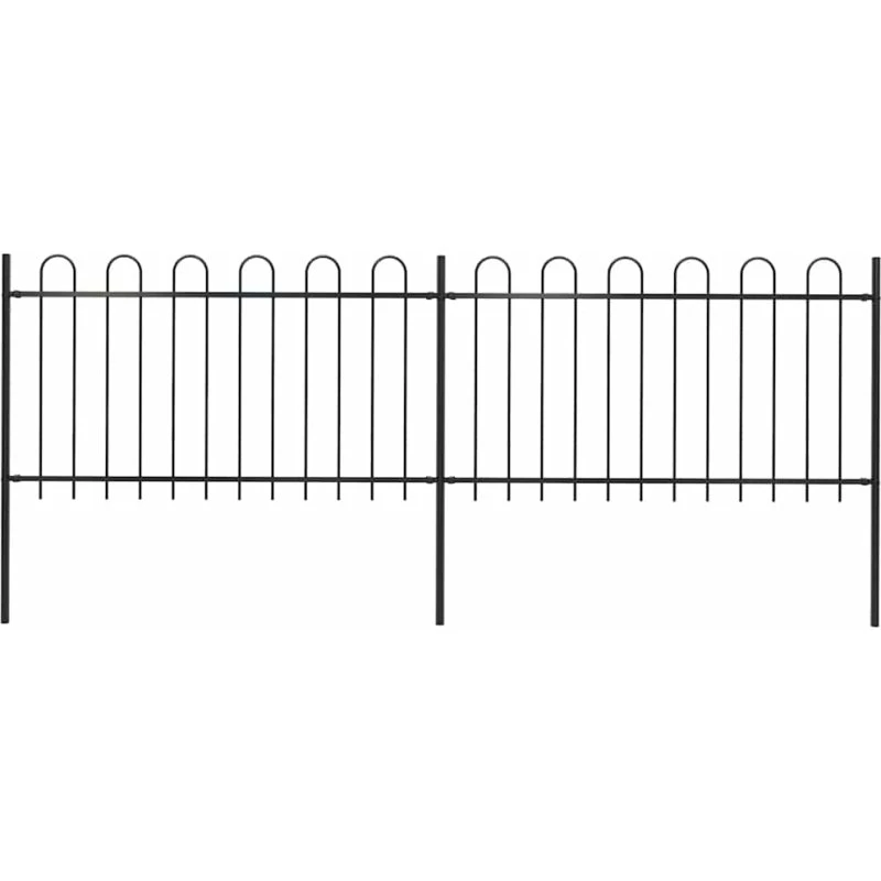 Sort havehegn i stål med bøjlet top 359x100 cm