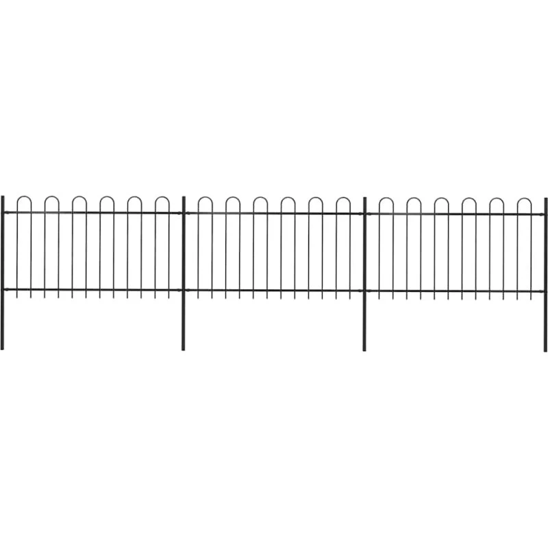 Havehegn i sort stål 537x100 cm – 3 paneler, 4 stolper