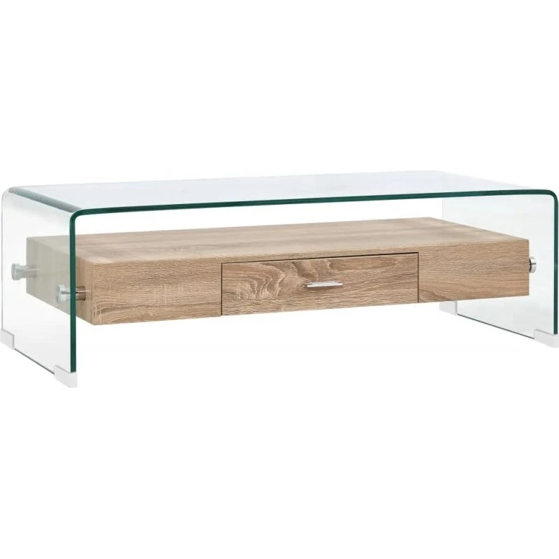 Sofabord i hærdet glas 98×45×31 cm med hylde