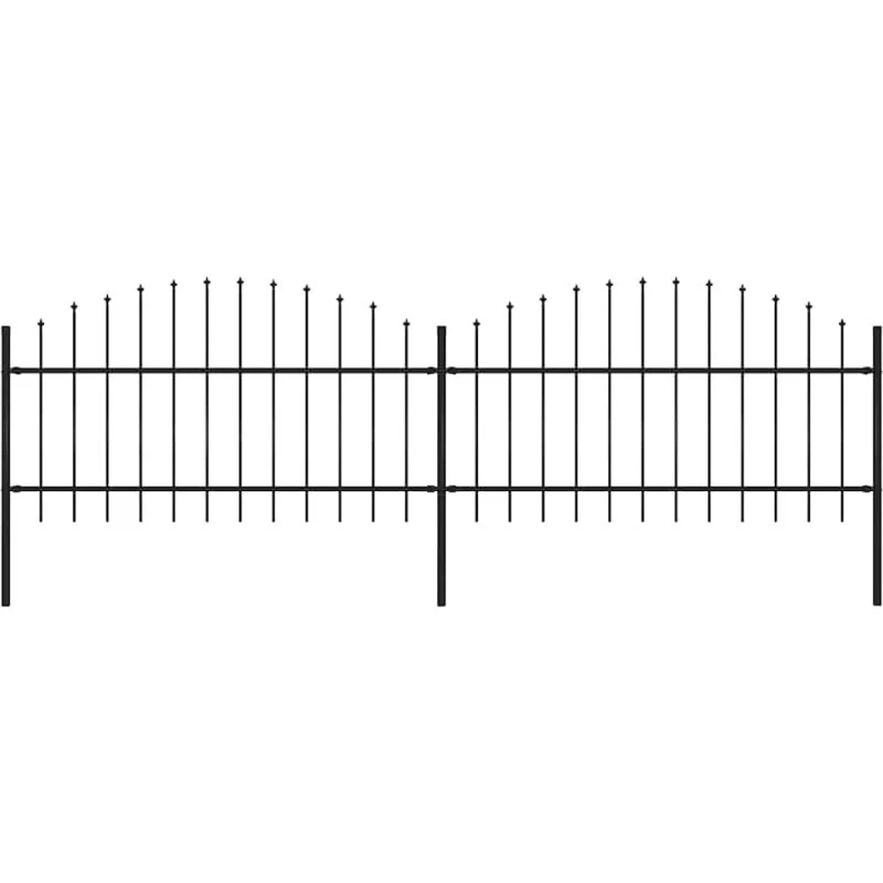Havehegn i stål med spydtop 359x125 cm - sort