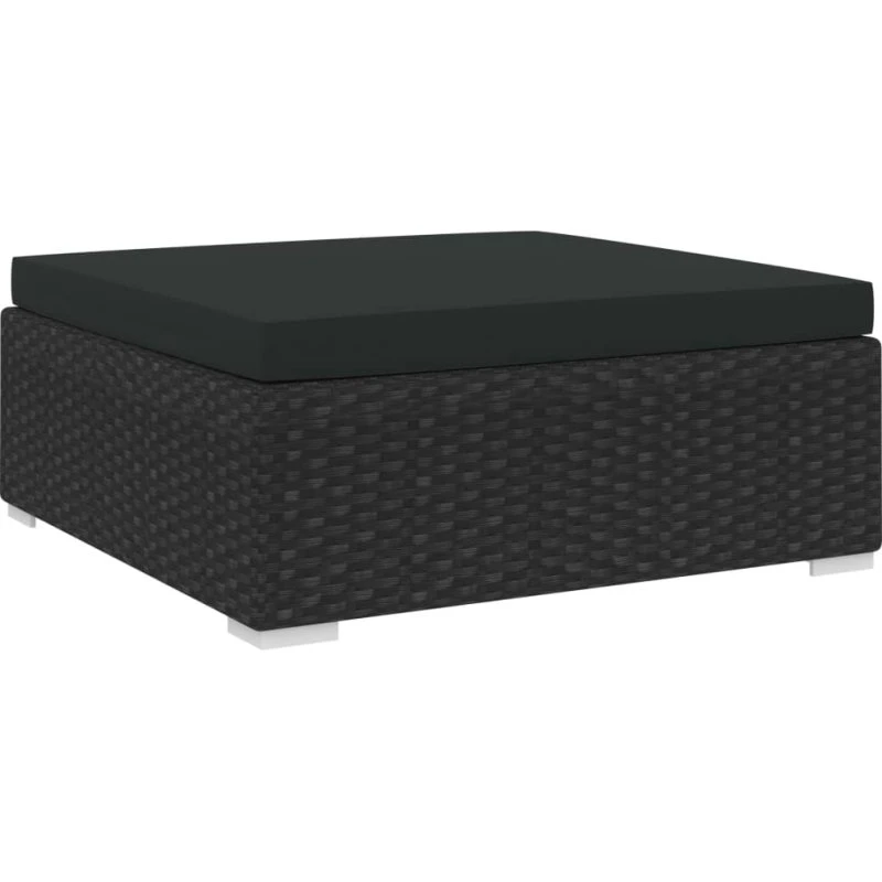 Fodskammel i polyrattan med hynde - sort
