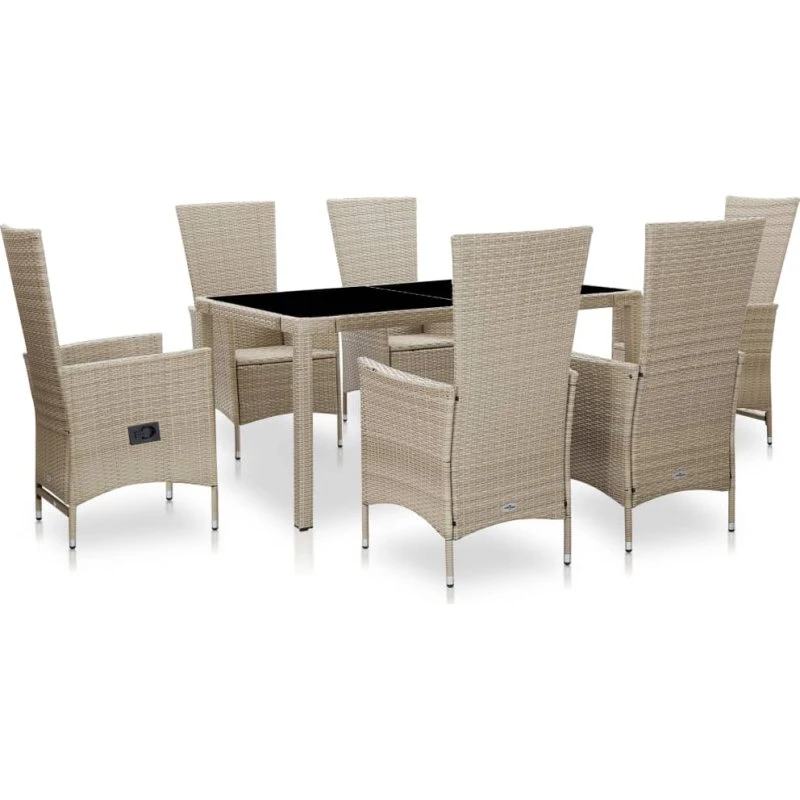 Udendørs spisebordssæt 7 dele i beige polyrattan