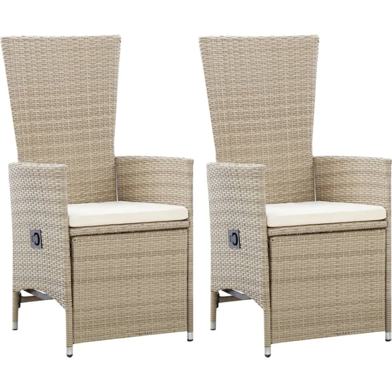 Havelænestole 2 stk. i polyrattan med hynder – beige