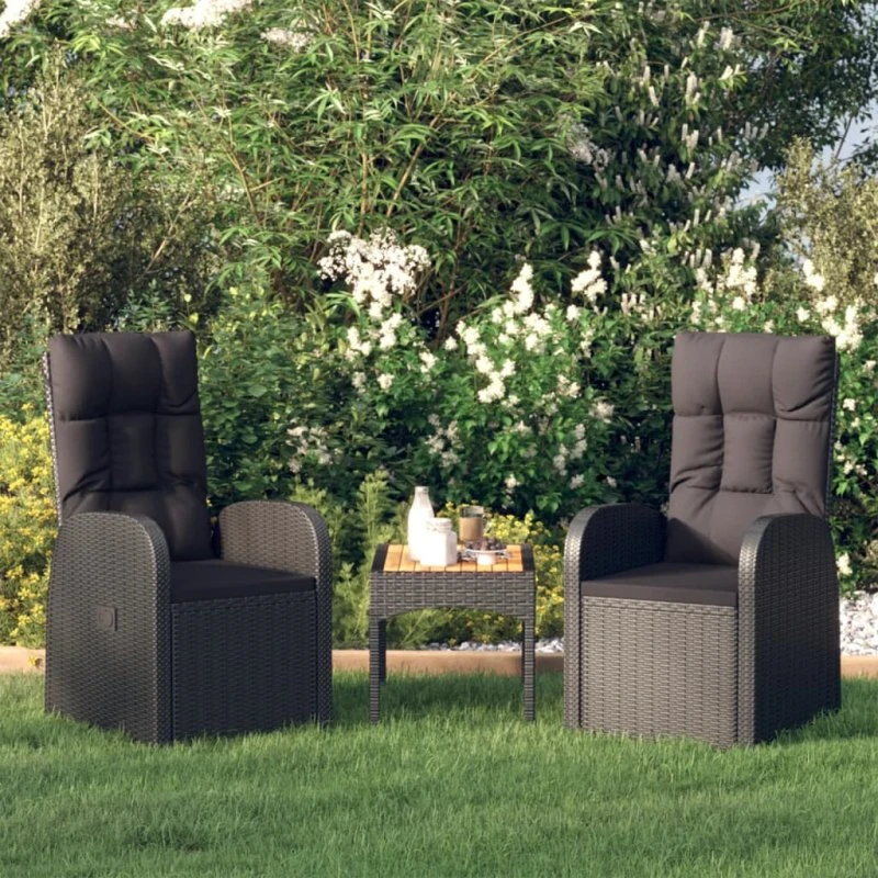 Havelænestole 2 stk. i sort polyrattan med hynder