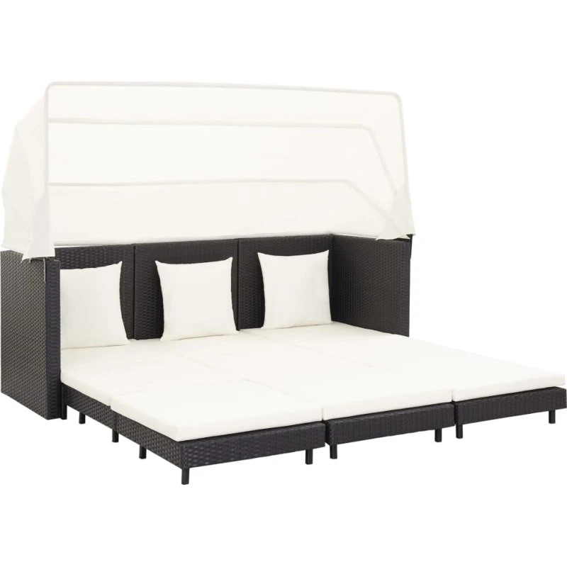 Udvidelig 3-personers sovesofa i sort polyrattan