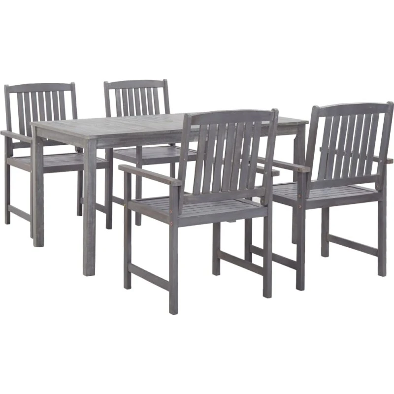 Udendørs spisebordssæt 5 dele i massivt akacietræ, grå