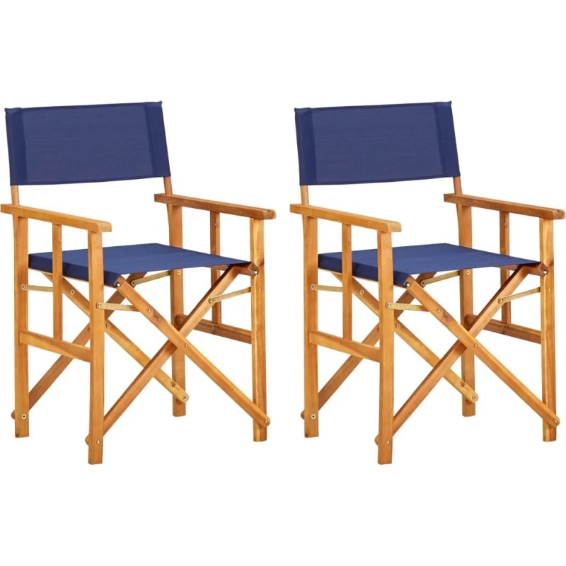 Foldbare instruktørstole 2 stk. i massivt akacietræ - blå