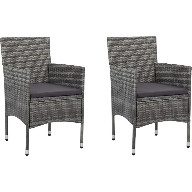 Havestole 2 stk. polyrattan grå med hynder