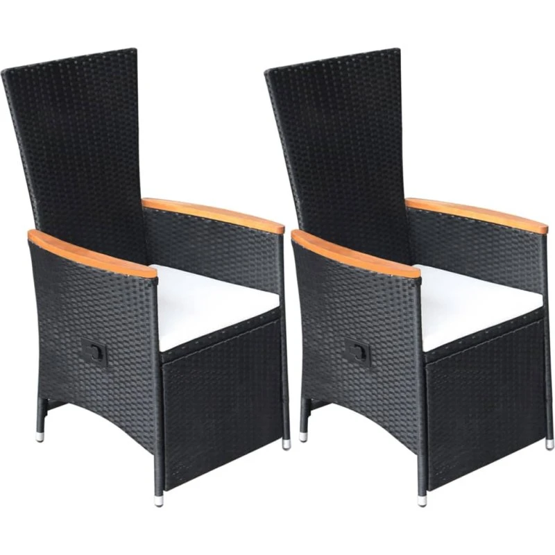 Havelænestole 2 stk. i sort polyrattan med hynder