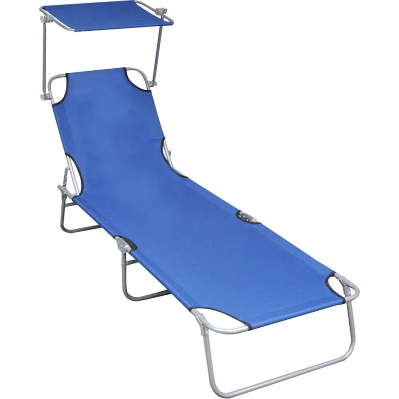 Foldbar liggestol med baldakin - aluminium blå