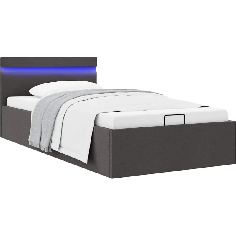 Hydraulisk opbevaringsseng 90x200 cm m. LED – mørkegrå stof