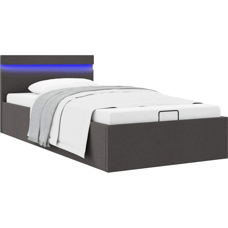 Hydraulisk opbevaringsseng 100x200 cm m. LED - mørkegrå stof