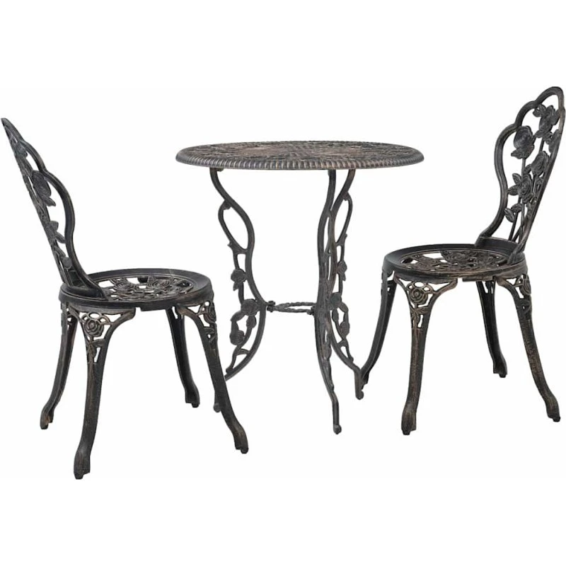 Bistrosæt 3 dele i støbt aluminium - bord + 2 stole