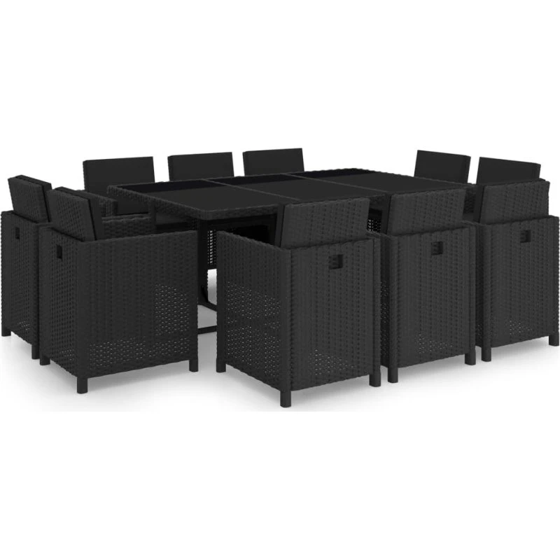 Udendørs spisebordssæt 11 dele i sort polyrattan