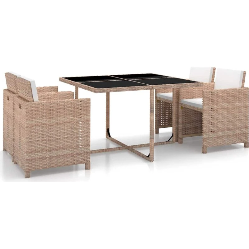 Spisebordssæt 5 dele i polyrattan – beige