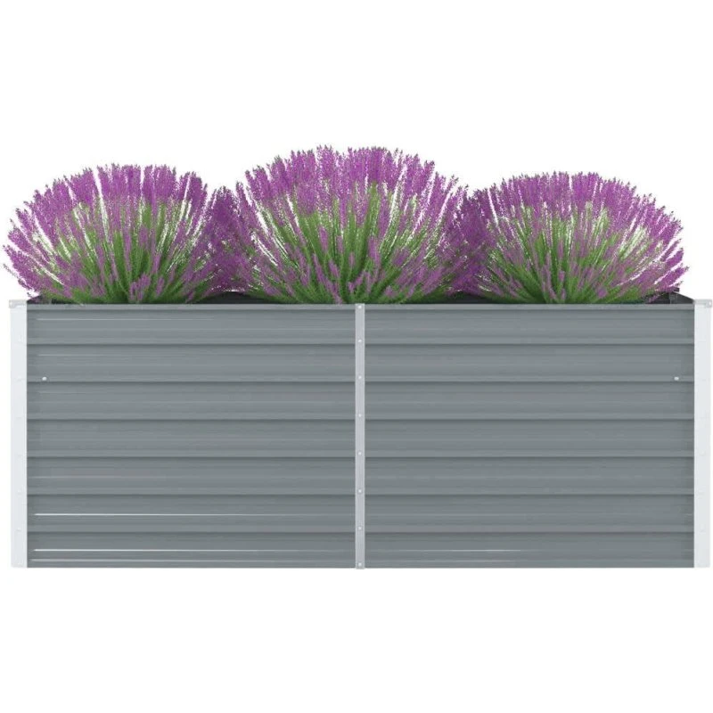 Hævet plantekasse 160x80x45 cm - galvaniseret stål, grå